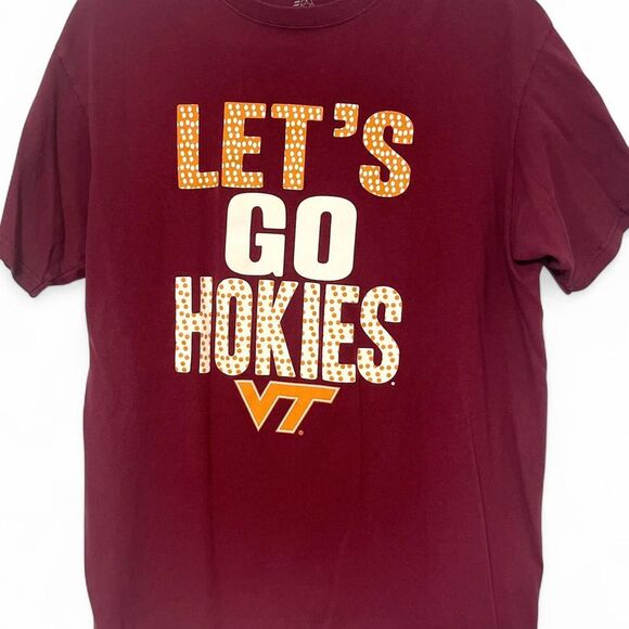 Virginia Tech Let's Go Hokies J. America Red Cranberry Burgundy Men's T-Shirt - Picture 1 of 3